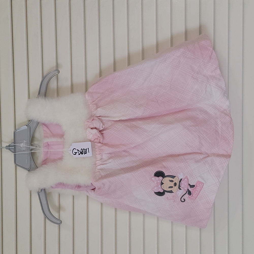 Super Cute Disney Minnie Mouse Pink Plaid Dress w/ Faux Fur Collar Sz 6-9 Mo